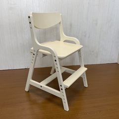 【リユース☆エコちょっぷ】木製キッズチェア高さ調整可能学習椅子アイボリーホワイトの画像