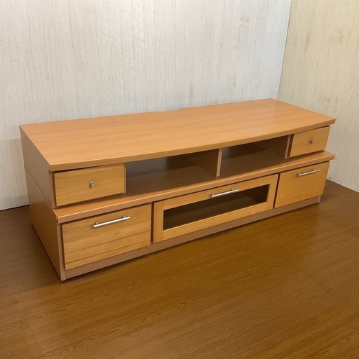 ナチュラルウッド 中型テレビ台 引き出し付き 木製テレビボードナチュラルウッド 引き出し付きローボード収納