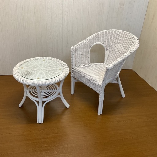 SALE☆【リユース☆エコちょっぷ】ニトリ ホワイトラタンチェア テーブルセット