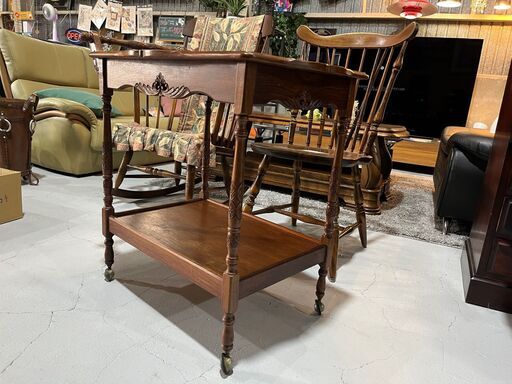 E4☆アンティークワゴン☆キッチンワゴン タイルトップ 50cm×77cm