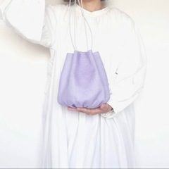 新品 リネン ギャザー 巾着 ミニバッグ ポーチの画像