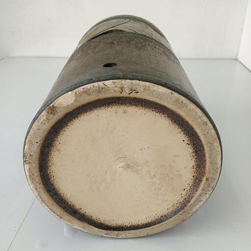 陶器製 傘立て （イタリア製）彫刻模様 傘立て アンブレラスタンド 筒形 円筒形 陶器 ブルー 青色 花柄