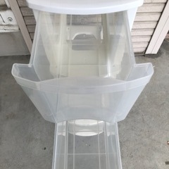 ☆①キッチンチェスト 040  4段　ホワイト/クリア　キャスター付きの画像