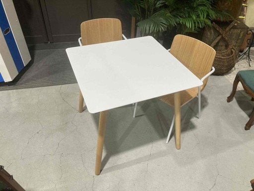 E4★NOCE ノーチェ★ダイニング3点セット ホワイト×ナチュラル W80cm 異素材チェア 使用期間短い シンプル