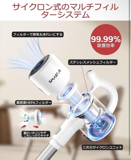 ①39000pa強力吸引 SmartAI 掃除機 コードレス 充電式 ハンディクリーナー