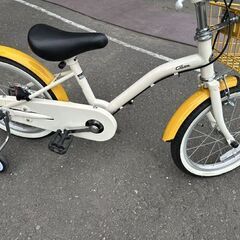 子供用自転車 16インチ クリーム キッズ サイクルベースあさひ 幼児車 補助輪付き 泥除け サイドスタンド カゴ付き asahi Cream ジュニアサイクル 札幌市 白石店 の画像