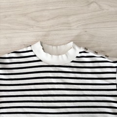 GU ジーユー トップス ボーダー 半袖Tシャツ 綿混合 マリン size:Sの画像