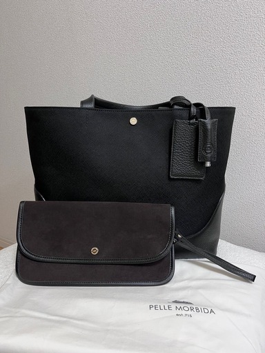 【極美品・1回のみ使用】PELLE MORBIDA × LEON 別注トートバッグ　ポーチ付き　人気のブラック