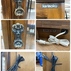 ジモティー限定価格！S035 ⭐ KARIMOKU カリモク コロニアル 照明付き 飾り棚 コーナーキャビネット USEDの画像
