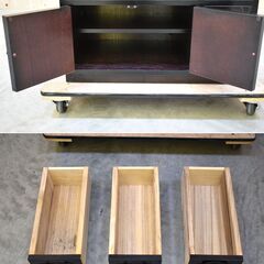 ≪zyt2382ジ≫ 三丸家具工芸 和箪笥型テレビ台 幅75cm 高さ50cm 和風/TVボード/ローボード/欅/三丸民芸/大川家具/中古家具/宮城県仙台市 70731-15の画像