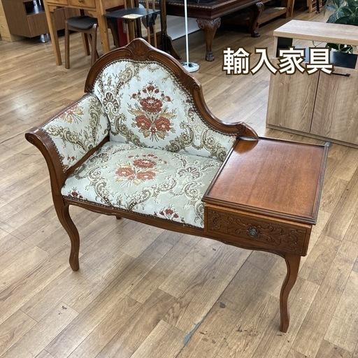 ジモティー限定価格！S774⭐ 輸入家具 テレフォンベンチソファ 猫足 木製 幅95cm USED