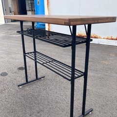 【kj181】古木風 バーカウンター スチールアイアン カウンターテーブル サイドテーブル カフェスタイル ヴィンテージライク　検)一人暮らし　ファミリー　冷蔵庫　洗濯機　オフィス　事務　テーブル　ラック　収納　家具　ソファ　キッチンの画像