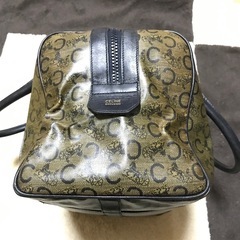 正規品 オールドセリーヌ ミニボストンバッグ PVC&レザー ベージュ×濃紺の画像