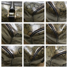 正規品 オールドセリーヌ ミニボストンバッグ PVC&レザー ベージュ×濃紺の画像