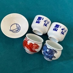 【ぐい呑み】赤虎青虎デザイン2個＋【お猪口】陸奥八千2個＋【平杯】干物デザインの画像