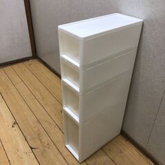  スリム収納ケース 4段チェスト 白 ホワイト プラスチック 衣装ケース 衣類収納 押入れ収納 タンス 整理棚 スリムチェスト 衣類収納ケース 引き出しタイプ　250804-23の画像