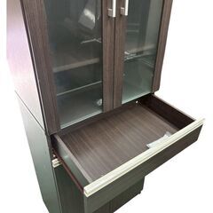 ★ニトリ　食器棚(フォルムN SK1860)　ｗ600×ｄ400×ｈ1800　ダークブラウン　ガラス扉&収納たっぷり★の画像