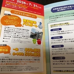 株主優待、四国水族館招待券。フジテレビ株主優待冊子の画像