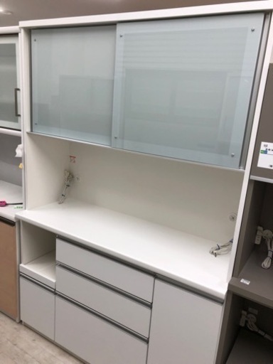 レンジボード　スライド2枚扉　3段引き出し　ホワイト【トレファク堺福田】