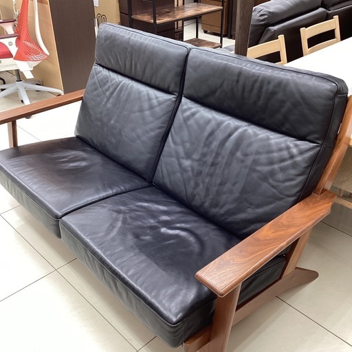 2人掛けソファ ナガノインテリア レザー ブラック×ブラウン