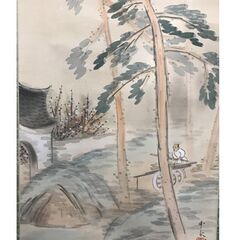 堂本印象 春景山水 二重箱 肉筆 日本画 掛軸の画像