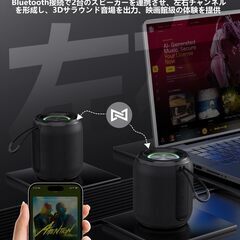 【2025 卓越した音質 活力あふれる音符】Bluetoothスピーカー ポータブルスピーカー 重低音強化 Bluetooth5.3 LEDライト付き Type-C充電 IPX6.5防水規格 TWS機能/TFカード/AUX対応 マイク内蔵 完全ワイヤレス 車載の画像
