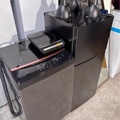  ブラック家電セット（照明なし） 冷蔵庫・洗濯機・IH・鏡の4点セット 🚚【配達対応・保証あり】の画像