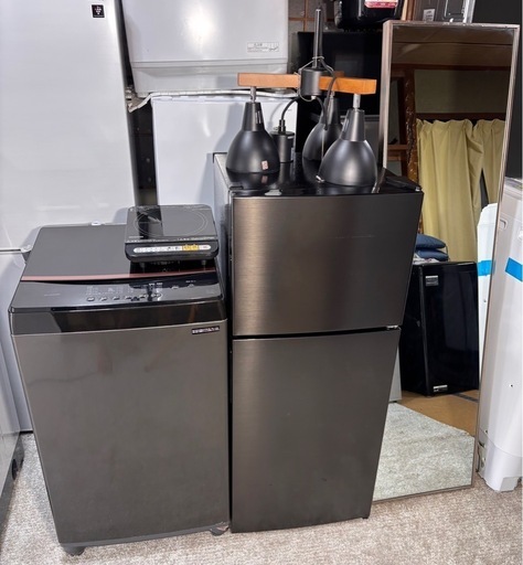 ブラック家電セット（照明なし） 冷蔵庫・洗濯機・IH・鏡の4点