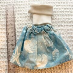 オフショルダートップスミニスカート貝殻柄ブルー水色夏服半袖お洋服リカちゃんりかちゃんママバービーちゃんエリーちゃんの画像
