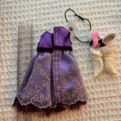 ドレス♡紫パープルリボンパールネックレス靴バッグ鞄カバンお洋服リカちゃんりかちゃんママバービーちゃんエリーちゃんの画像