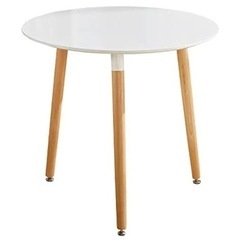 【おしゃれな北欧風】丸型カフェテーブル 直径60cm｜ホワイト×天然木脚の画像