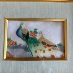 壁掛け　壁飾り　絵画　孔雀　夫婦　七宝焼？　インテリアの画像
