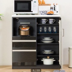 ✨ ニトリ Ｎポスティア 90BK キッチンボード レンジ台 調理台 食器棚の画像