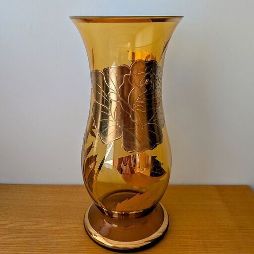 イワタガラス 金彩花瓶 豪華金彩ガラス花瓶|アンバー色×金色装飾/2000円 (とも) 岐阜