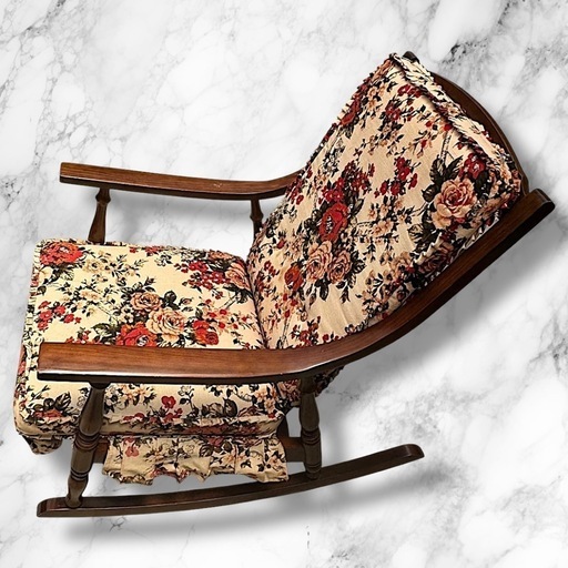 かしわ 木製ロッキングチェア 花柄クッション付き 座面幅55cm