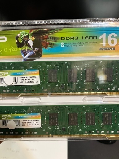DDR3-1600メモリ8GB（2枚組16GBセット）デスクトップ用（OS付属） 迅速発送！新品 DDR3 16GB 8GB2枚メモリ デスクトップPC07011