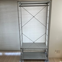 【引き出しフレーム付き】無印良品 スチールユニットシェルフ・ワイド・大（ライトグレー）の画像