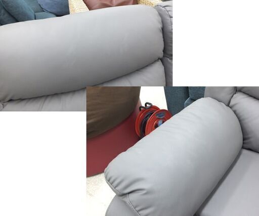 2人掛け 電動リクライニングソファ 幅147cm グレー系 USBポート付き 2分割 レザー リクライニングソファ ☆ 札幌市 北区 屯田
