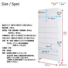 【新品】プッシュオープン薄型鏡面収納庫 幅75cm 引き出しタイプ 完成品 日本製の画像
