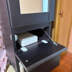 縦長収納棚　姿見付き　鏡付き収納棚　化粧台　ダークブラウン　縦長収納の画像