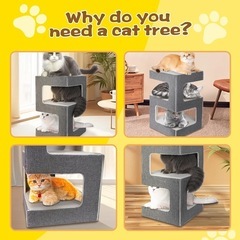 新品未使用！キャットタワー 据え置き　猫タワー 爪とぎ 階段 広いベッド ハンモック 多頭飼い 子猫 大型猫 転倒防止 取り付け簡単クッションの画像