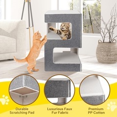 新品未使用！キャットタワー 据え置き　猫タワー 爪とぎ 階段 広いベッド ハンモック 多頭飼い 子猫 大型猫 転倒防止 取り付け簡単クッションの画像