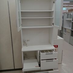 リユースのサカイ栃木店★ジモティ割あり★  食器棚 ホワイト W80×D42.5×H200.5 クリーニング済み TC10105の画像