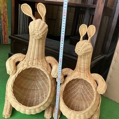 カンガルー籠　ラタン　2個セットの画像