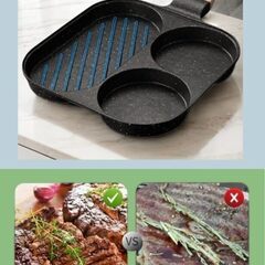 目玉焼きフライパン 仕切りフライパン 大判焼き器 メディカルストーン 厚い カバー付き耐熱ハンドル付き セラミックコーティング ブラックの画像