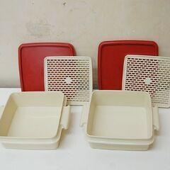 TUPPER WARE スモールデュエット 2個セット レッド×ベージュ 幅19×奥16.5×高6cm 保存容器  タッパーウェア  札幌市 清田区 平岡の画像