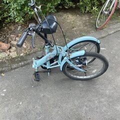 折りたたみ自転車　No.365　水色　LEDライト付き　20インチ　ミニベロ　【リサイクルショップどりーむ天保山】の画像