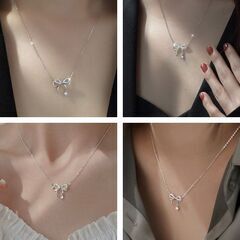 ラインストーン/リボンチャームネックレス（新品）の画像