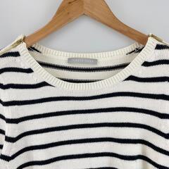 theory luxe セオリーリュクス ボーダー 秋冬 AW 長袖ニット コットン/カシミヤ ホワイト レディース 38【古着】【中古】【送料無料】の画像