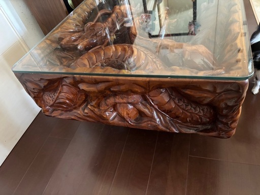 彫刻装飾付　テーブル　座卓　昭和 座卓 座敷机 和室 幅120cm 畳部屋 テーブル 【幕板・脚に彫刻